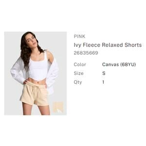 PINK by Victoria’s Secret Ivy Fleece Relaxed Shorts Sz S Canvas Beige NWT Lounge